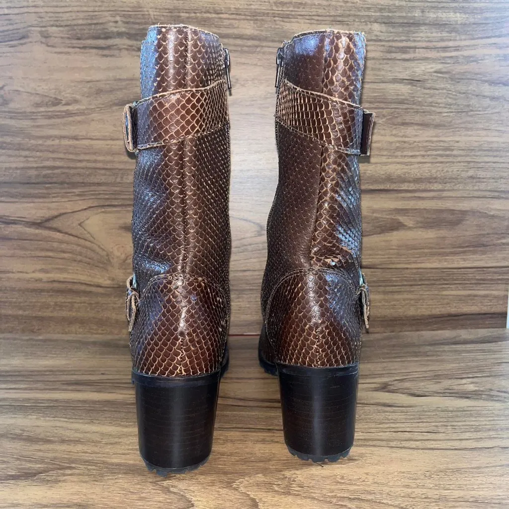 Matisse Lone brown snakeskin embossed leather buckle full zip up boots heeled Size 9 - Image 4