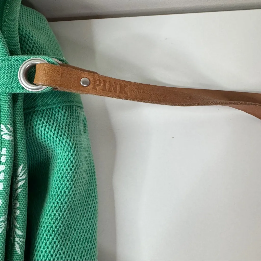 Vintage Victoria’s Secret PINK Green and White Monogram Canvas Tote Bag - Image 5