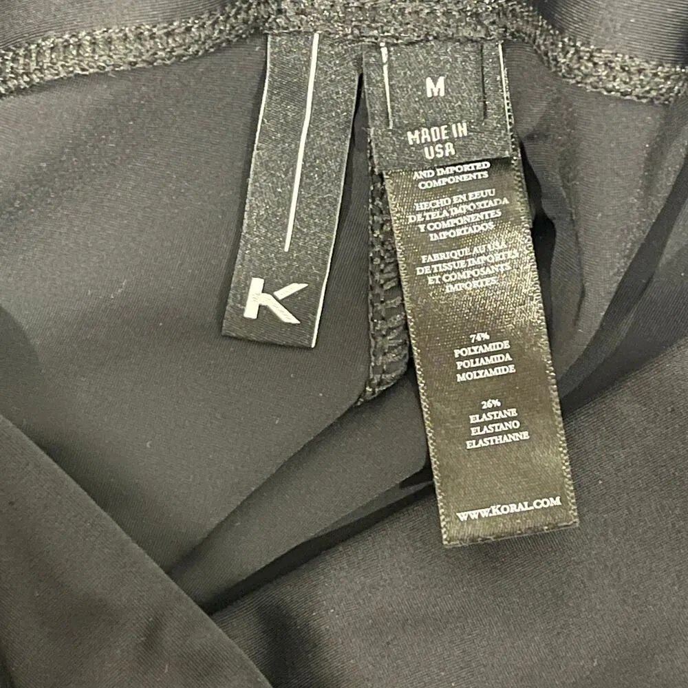 Koral M Medium-Rise Leggings Black White Contrast Piping Shiny Yoga Barre - Image 9