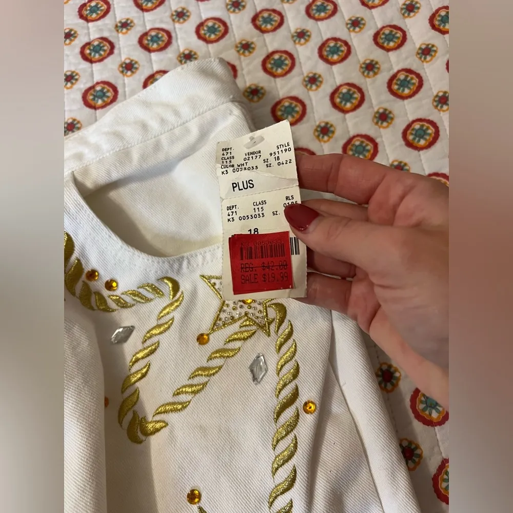 NWT Vintage 80s Country Western Metallic Gold Mom Jeans Size 10 White - Image 7