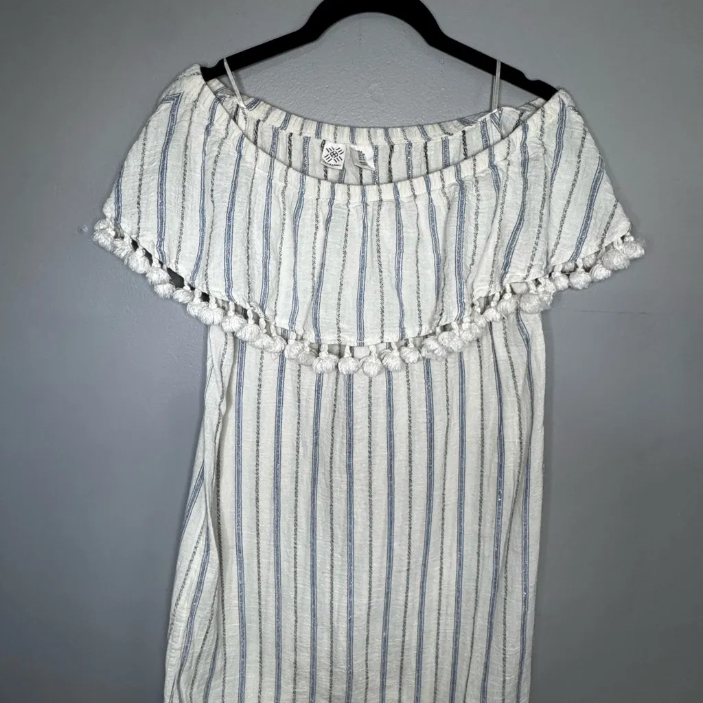 Artisan NY Off Shoulder Striped Dress w/ Pom Pom Trim Size S - Image 2