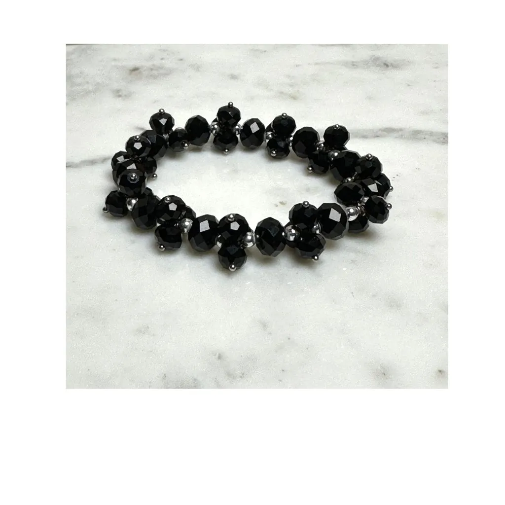 Elegant Black Crystal Beaded Stretch Bracelet Fashion Jewelry Goth Witchy - Image 2
