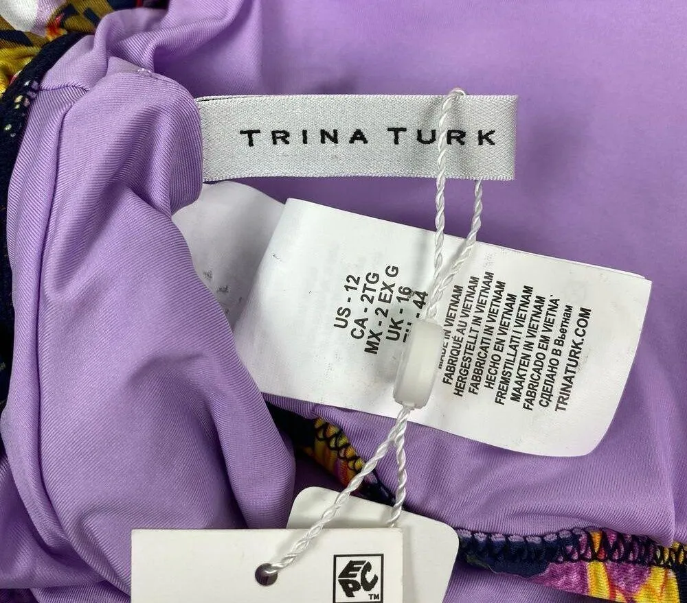 Trina Turk Blue Tropical Fiji Floral Ruffle Top Sz.12 Bottoms Sz.14 NWT - Image 8