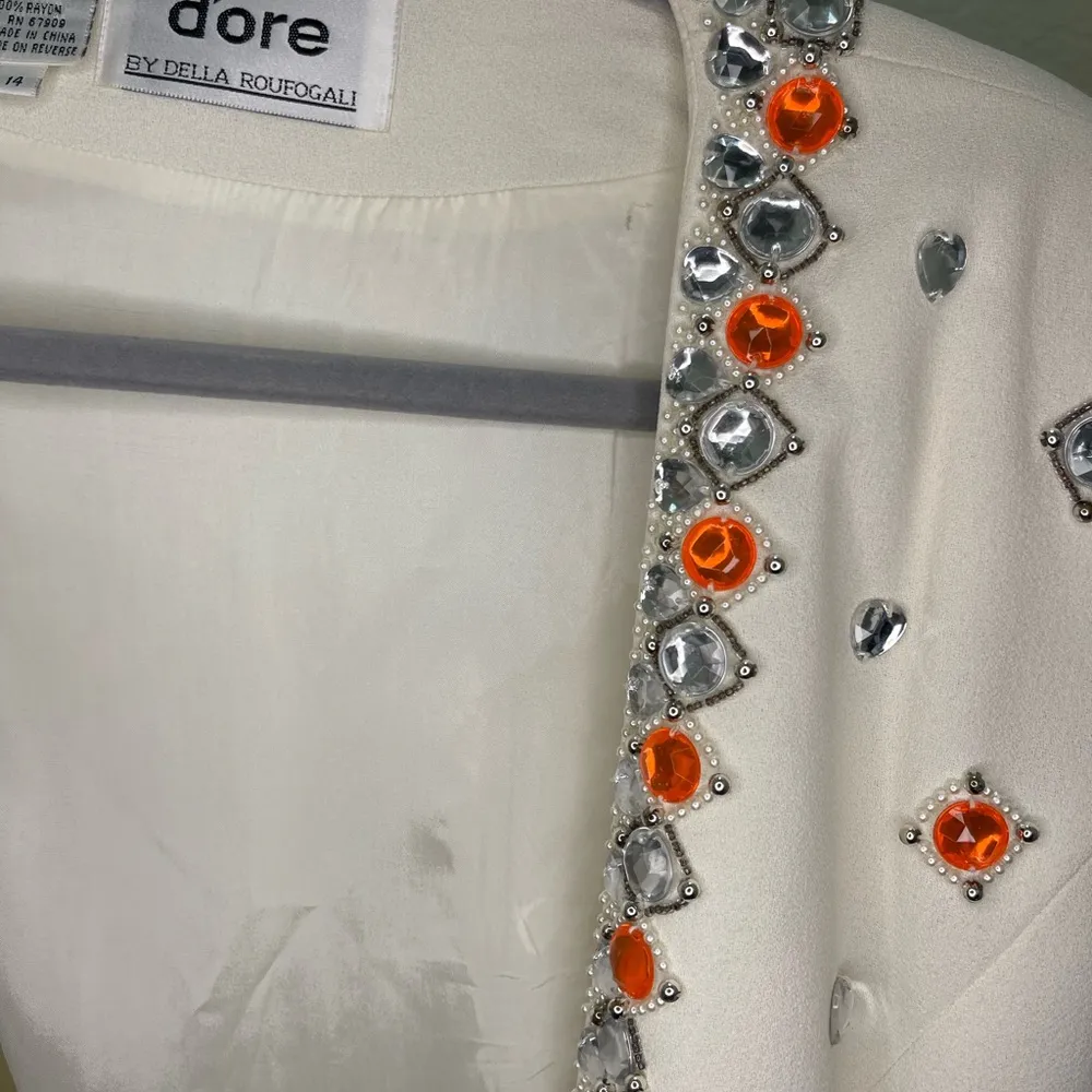 Vintage D'ore Blazer with Bold Gemstone Embellishments Gaudy‎ rhinestones 80’s Orange Size 14 - Image 6