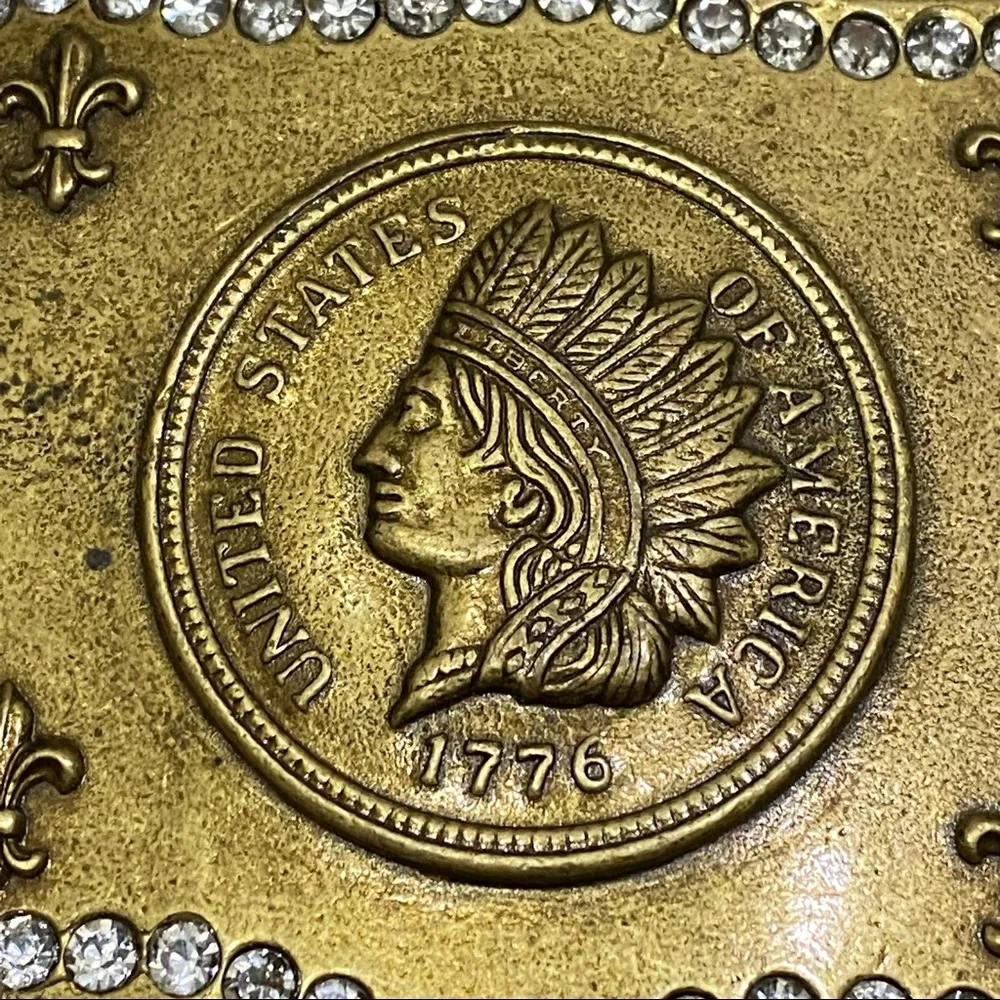 SISI AMBER United States of America Indian Head Rhinestone Brass Belt Buckle - Image 4