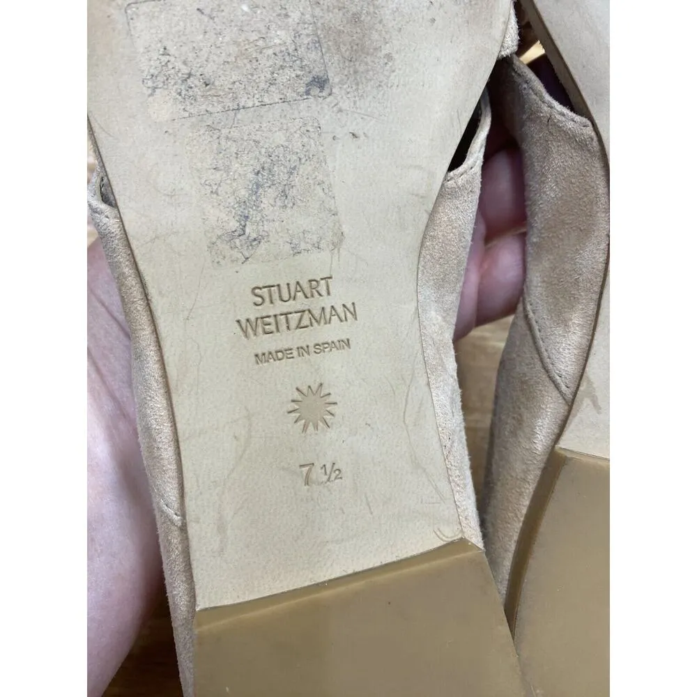 Stuart Weitzman Ballets Women's 7.5 Beige Suede Slip On Pointed Toe Flats S42 - Image 8
