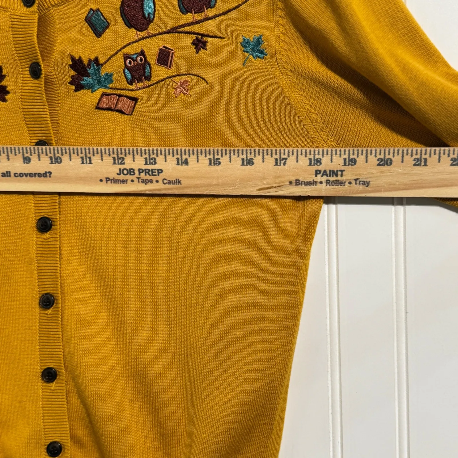 ModCloth Womens Cardigan M Mustard Yellow Owl Book Poetcore Dark Academia - Image 4