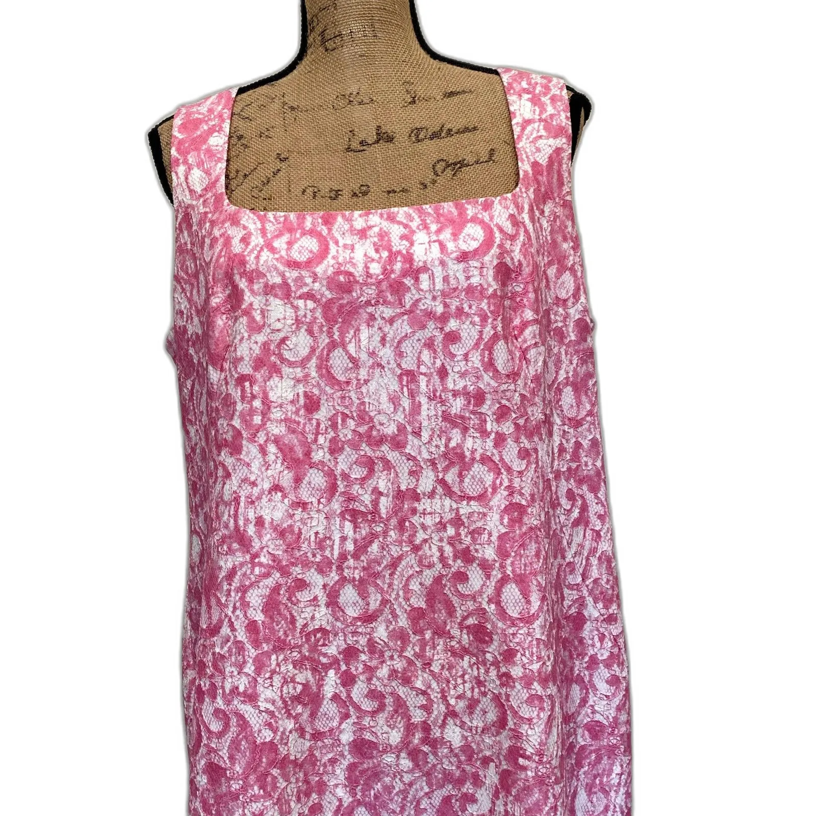 Worth Lace Overlay Shift Dress‎ Hot Pink Sleeveless Office Siren Plus Size 16 - Image 2