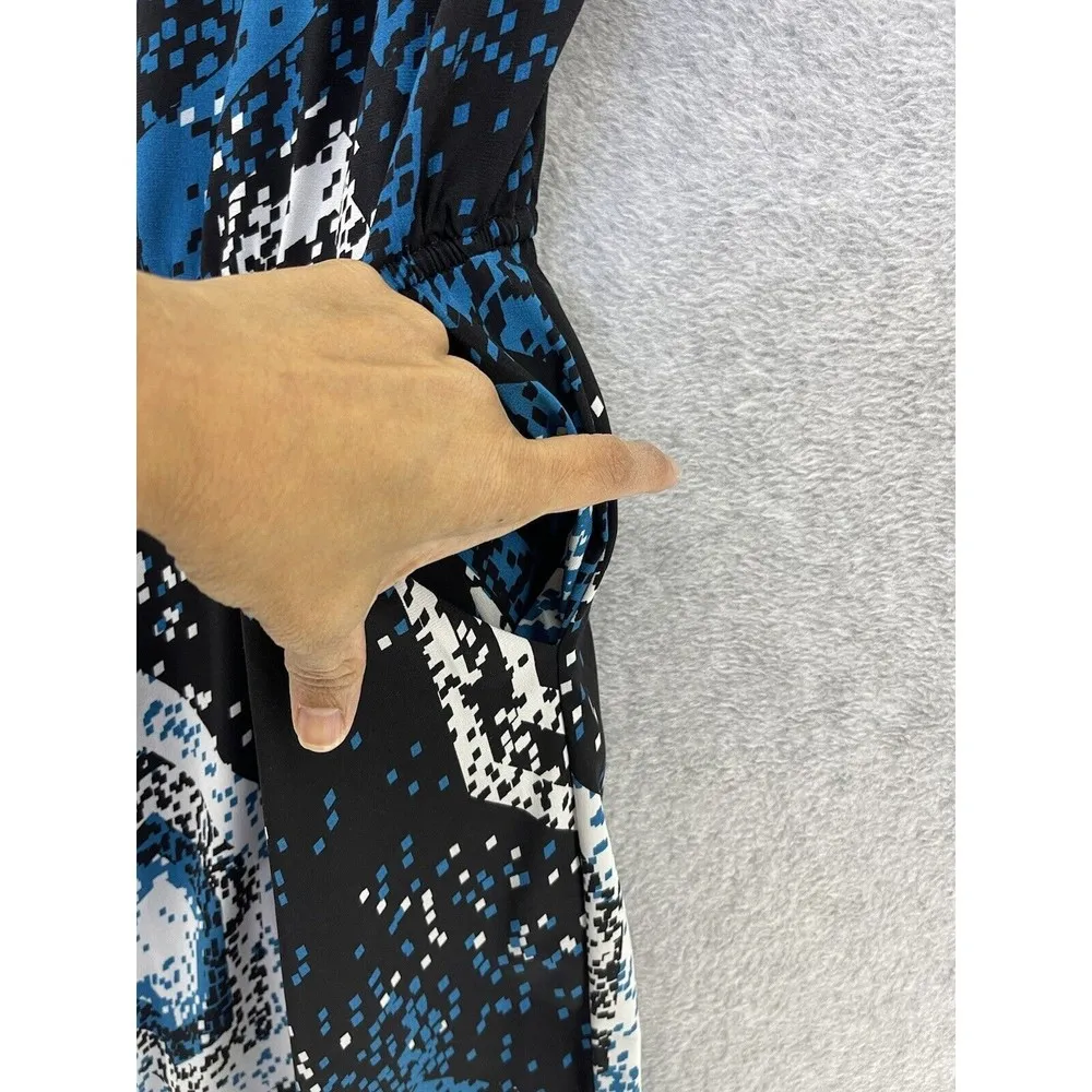 Bisou Bisou Women's Dress A Line Cap Sleeve Black Blue Pockets Unlined Size 10 - Image 3