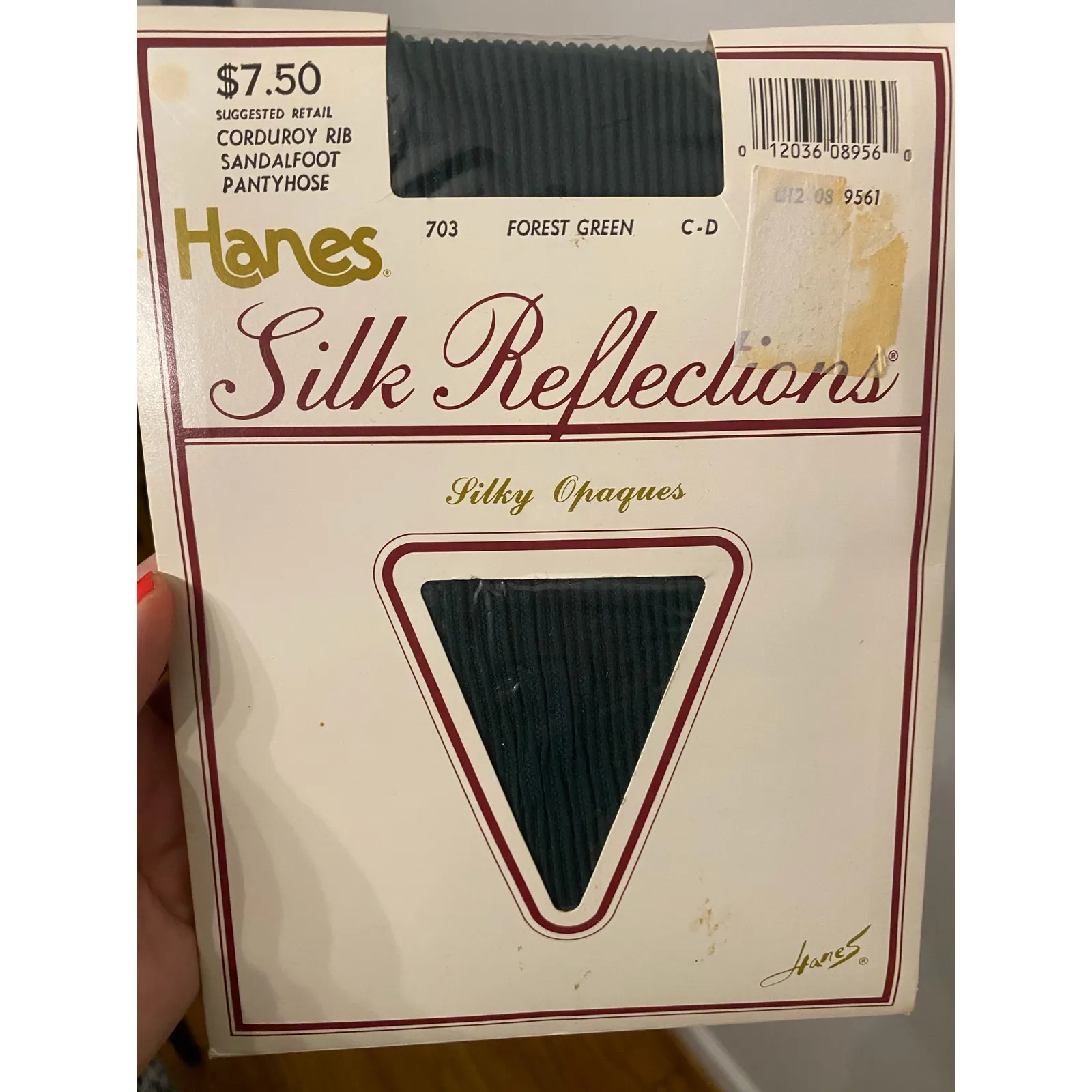 NOS Vintage Hanes Silk Reflections‎ Corduroy Rib Pantyhose Forest Green C-D - Image 3