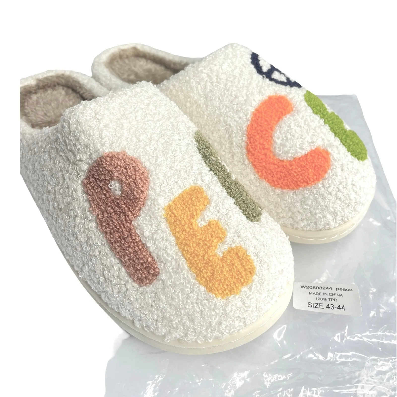 NEW Miss Sparkling PEACE SIGN SLIPPERS SZ 10/11 Shoes Cozy Upper + Rubber Sole Green - Image 2