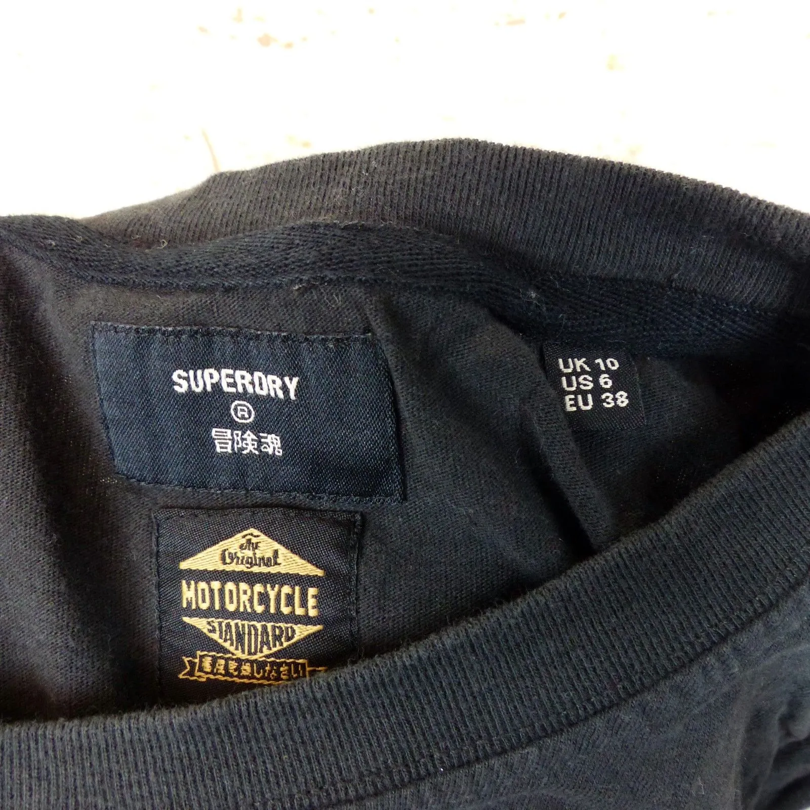 Superdry Black Label T-Shirt Women US 6 Black Out Graphic Logo Short Sleeve Moto - Image 13