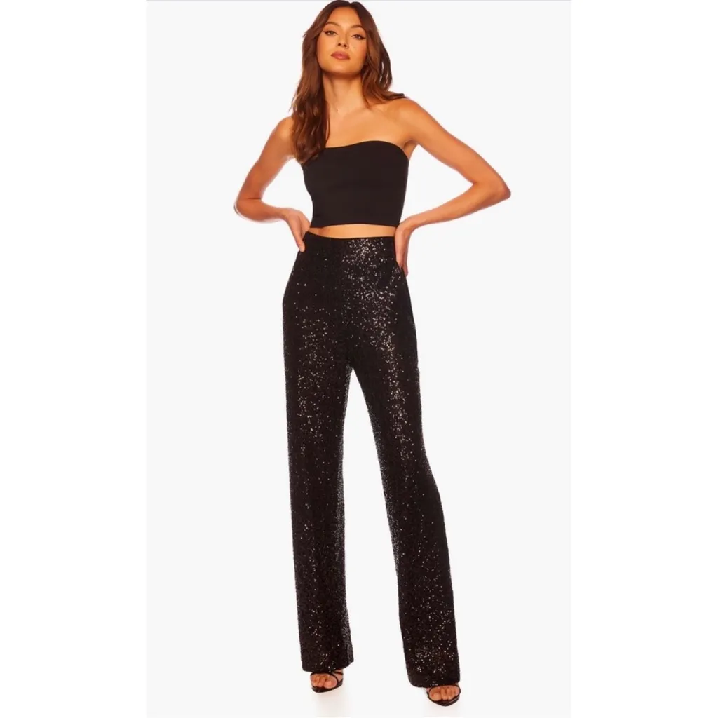 Susana Monaco NWT Black Sequin Wide Leg Pants SIZE SMALL - Image 4
