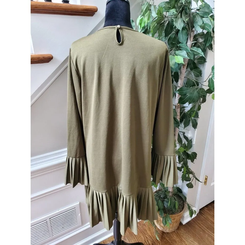 Myzen Women Green Solid Round Neck Long Sleeve Casual Knee Length Dress Size 44 - Image 7