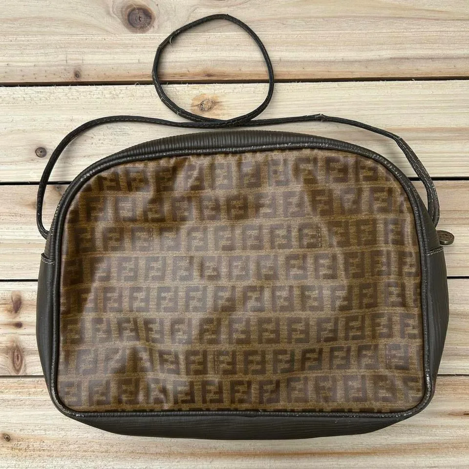 Authentic Vintage Tan Brown Monogram Fendi Shoulder Bag Purse - Image 3