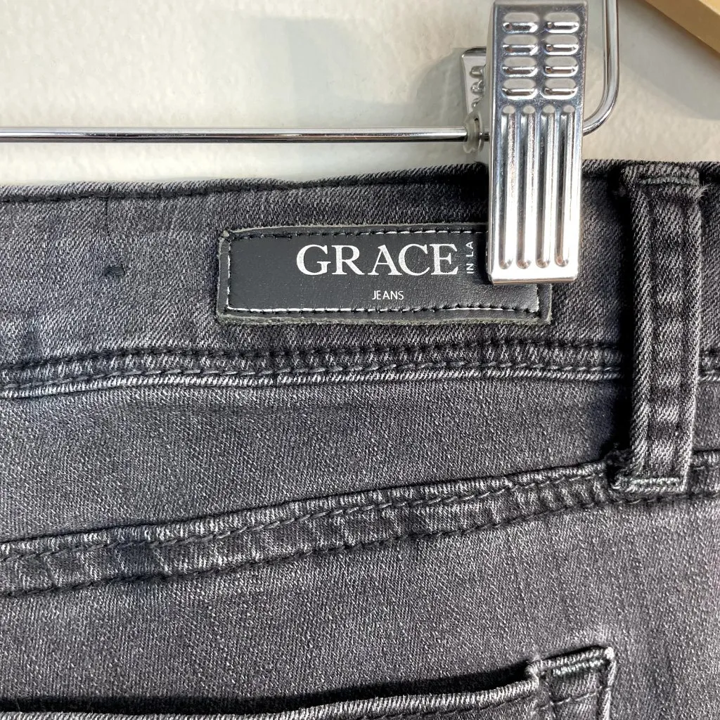 Grace In LA Jeans Womens 31 Charcoal Black Skinny Frayed Hem Stretch Denim Ankle - Image 6