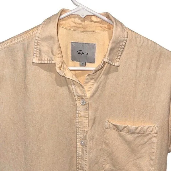 Rails  Lex Top Button Down Short‎ Sleeve Peach Acid Wash Size Small - Image 3