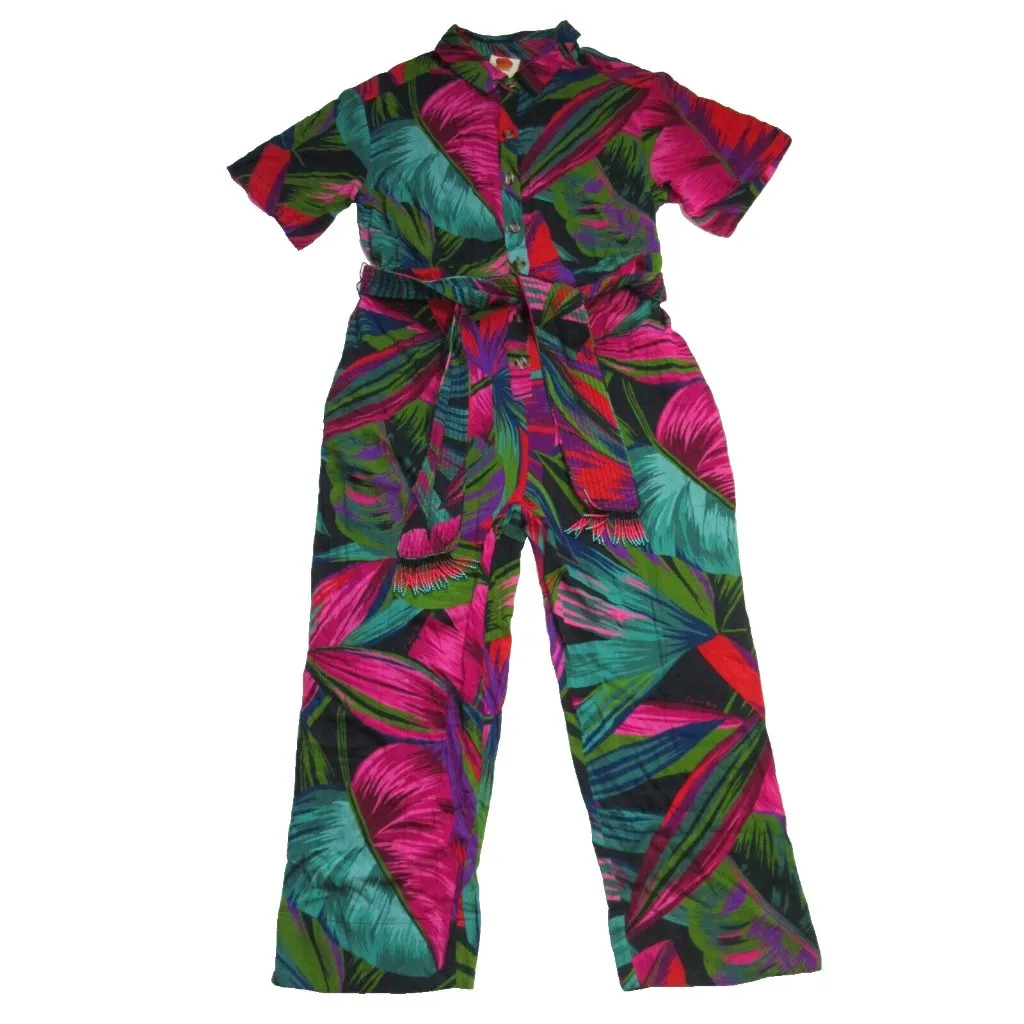 NWT Farm Rio Midnight Leaves Jumper Tropical Print Soft Fluid Belted Jumpsuit S - Image 4