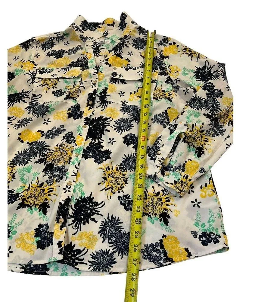 Charter Club Women Sz XL Button Down Shirt Collared Floral Roll Tab Sleeve 7-357 - Image 6