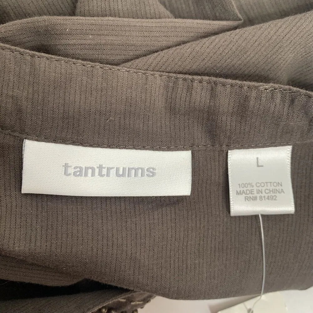 Tantrums Size L Tunic Top Brass Beaded Front Long Sleeve Split V - Image 3