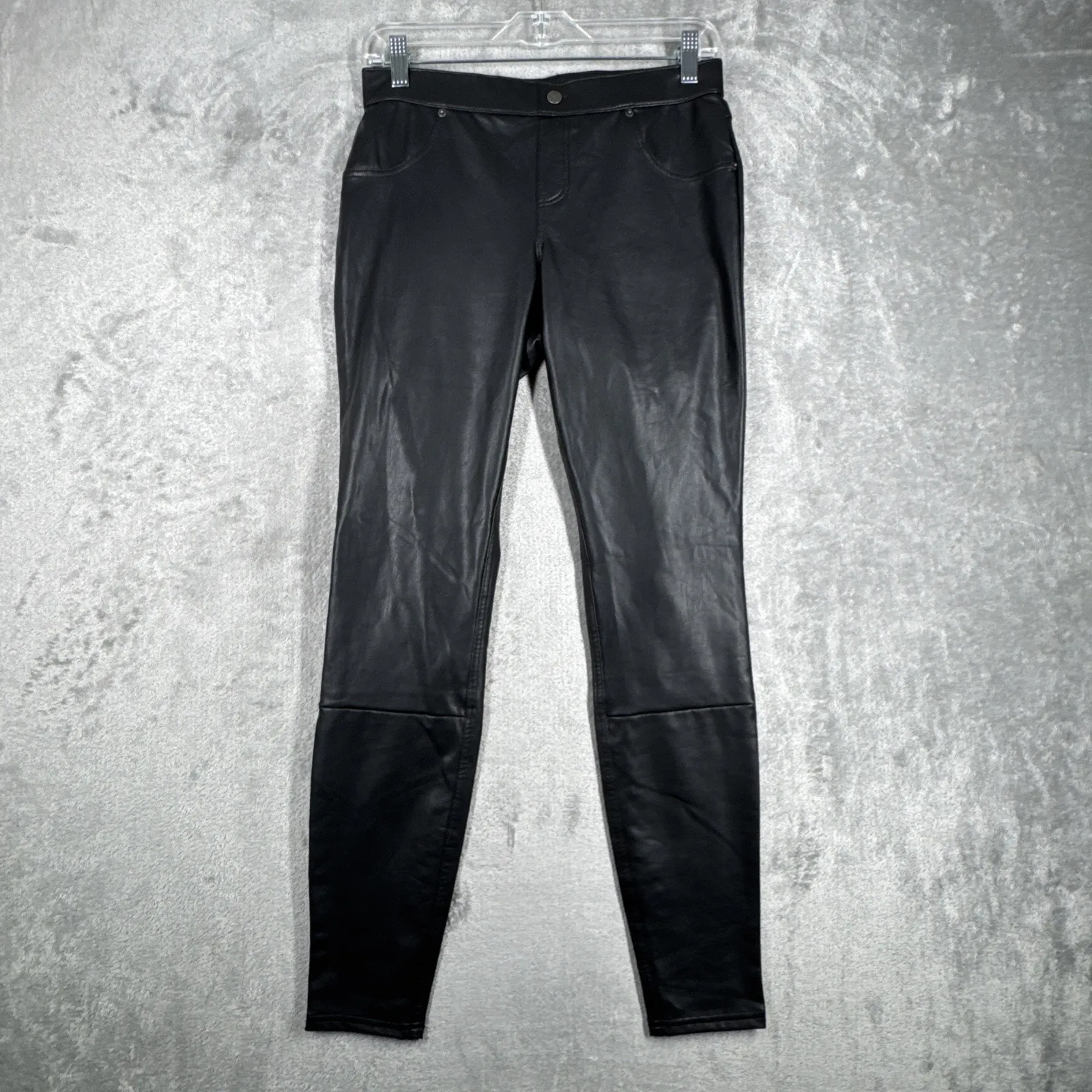 HUE Pants Womens Small Black Leatherette Leggings Faux Vegan Leather Gothic Punk - Image 2