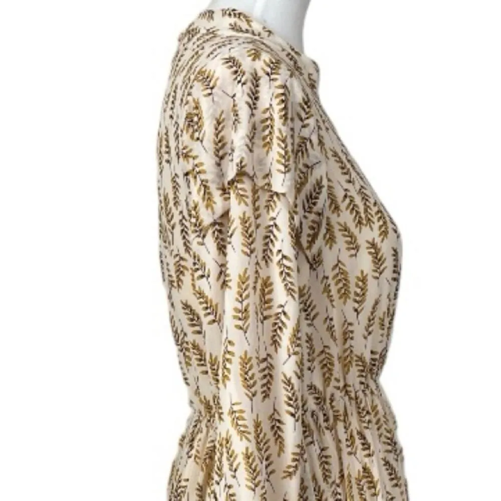 Mikarose Dress Asymmetrical Blouson Waist Cream Leaf Print Women’s Size Medium M - Image 10