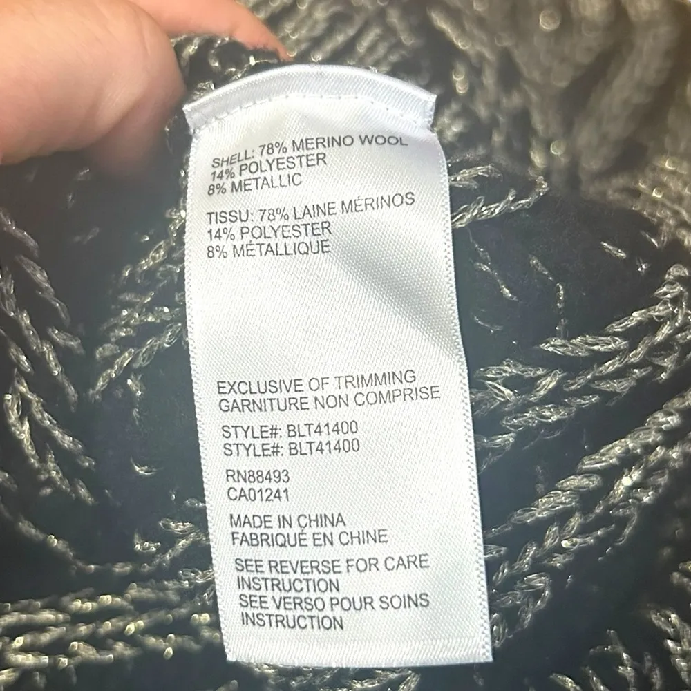 Blanc Noir® Lurex Cable Knit Sweater Size Large Black Silver Crew Neck NEW - Image 13