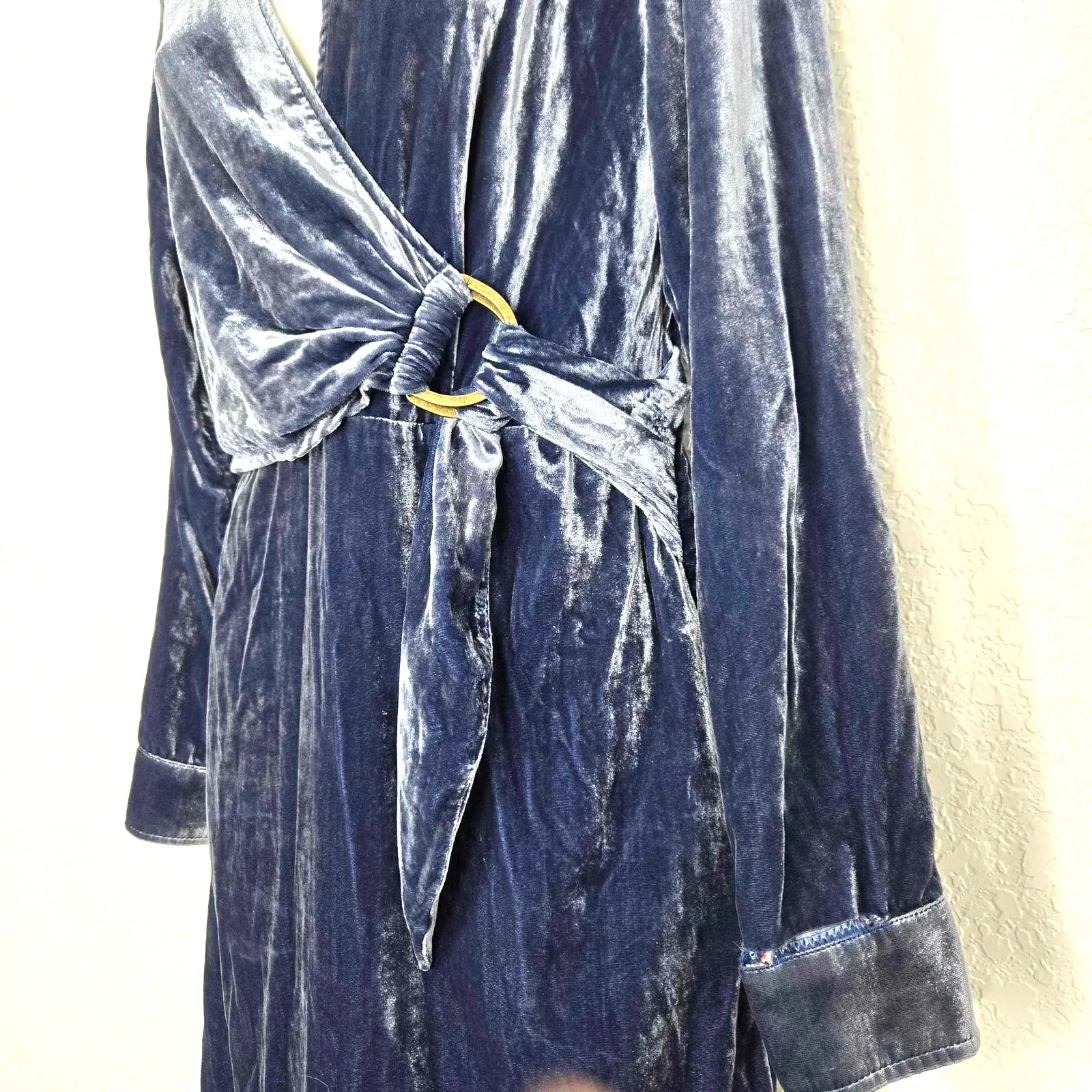 Maeve by Anthropologie Blue Crushed Velvet Shirt Dress Size 2 - Image 4