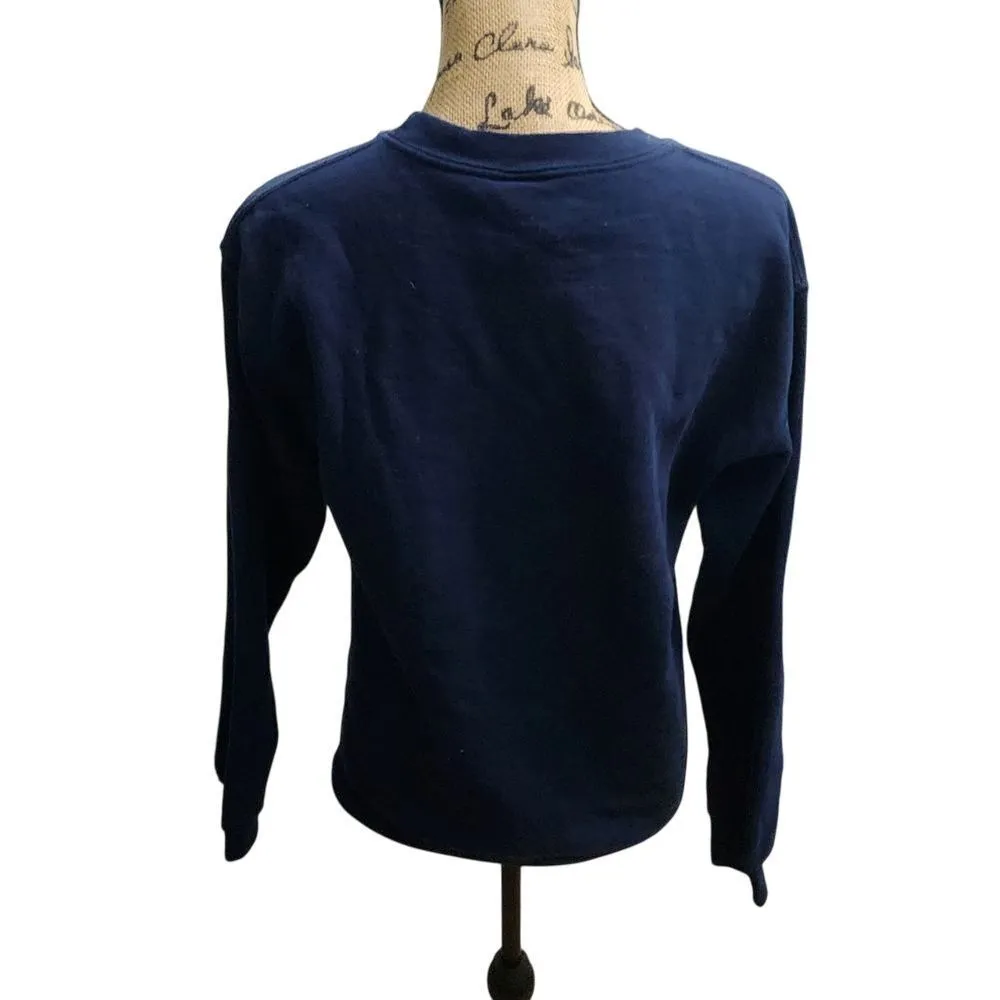 Gildan Fine Line Graphic Crewneck Sweatshirt Navy Blue Pink Retro‎ Art Small - Image 2