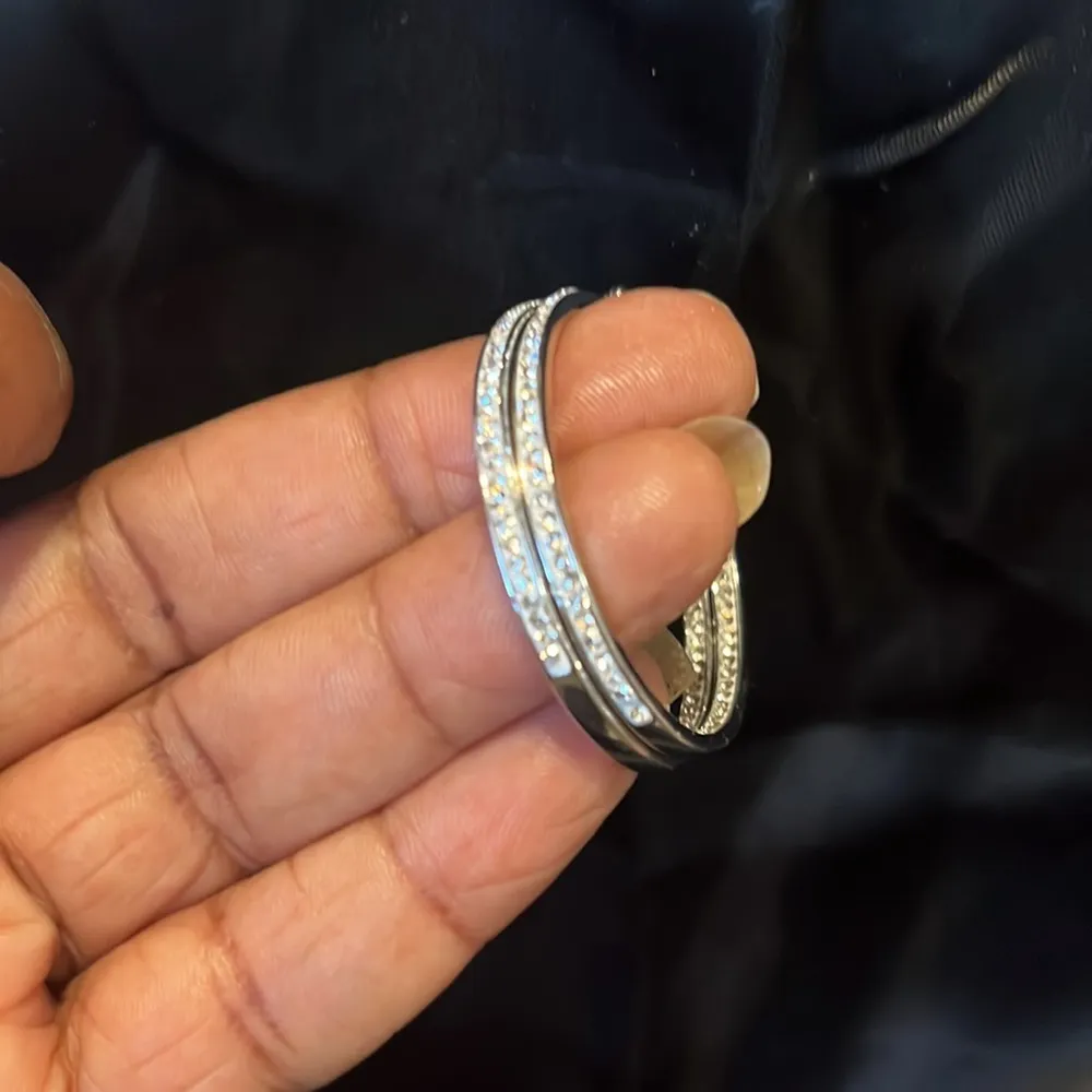 Diamanté silver hoops Gray for every day or events. Amazing color pop - Image 2