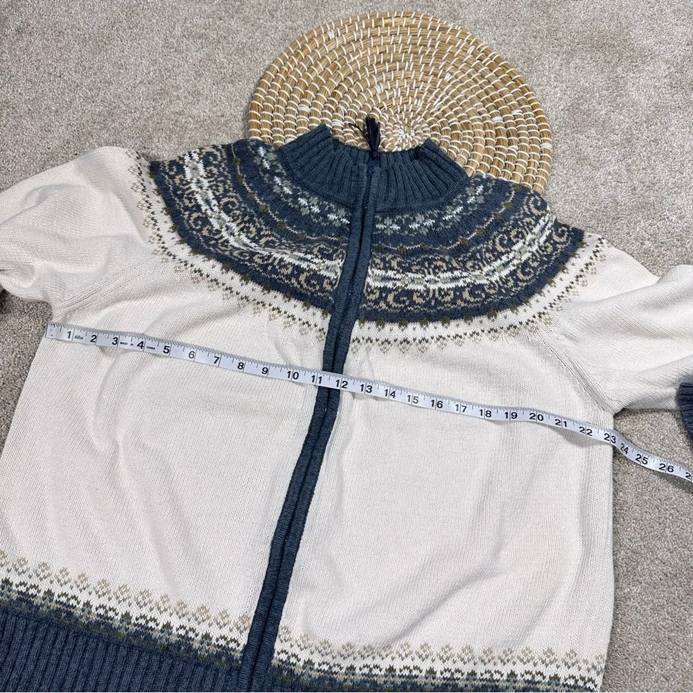 Tiara Cardigan Sweater Full Zip Mock Neck Fair Isle Nordic Ski Blue Tan White 1X - Image 9