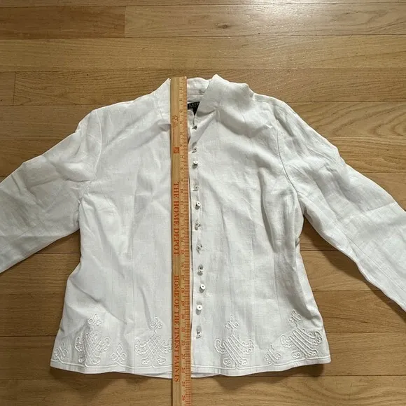 Ralph Lauren 100%‎ Linen Embroidered Mandarin Collar Jacket White Size 16 - Image 2
