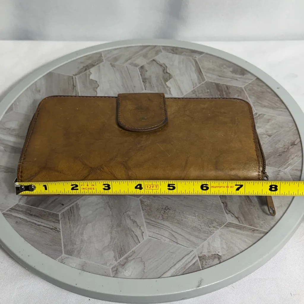 Genuine Leather Brown Snap Wallet Zip Around Organizer Clutch ID Holder - Image 7