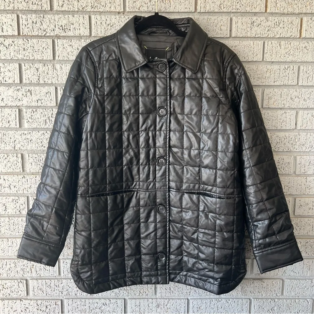 Sam Edelman Quilted Jacket shacket Faux Leather Size Small - Image 5