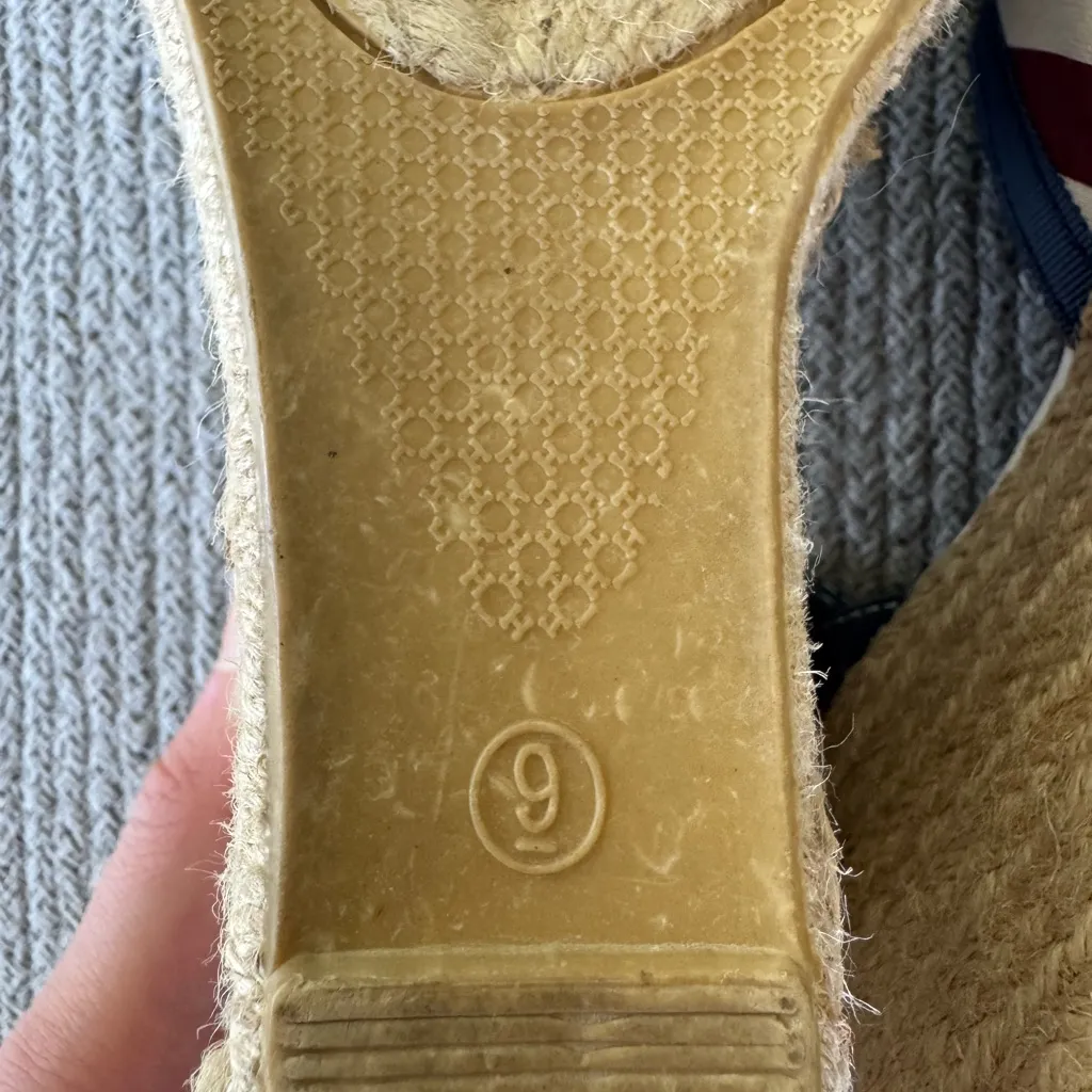 Tommy Hilfiger Red White Navy Blue Ankle Strap Espadrille Wedge Sandals 9 FLAW - Image 9