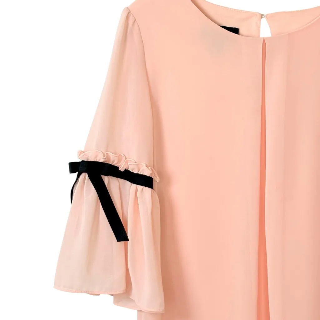 Y2K Ally B. Dainty Feminine Pink Chiffon Dress S Bow Bell Sleeve Fairy Coquette - Image 3