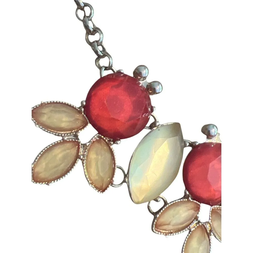 Bold Statement Necklace Red Yellow Rhinestones Gold Tone Collar Bib Adj 14 - Image 2