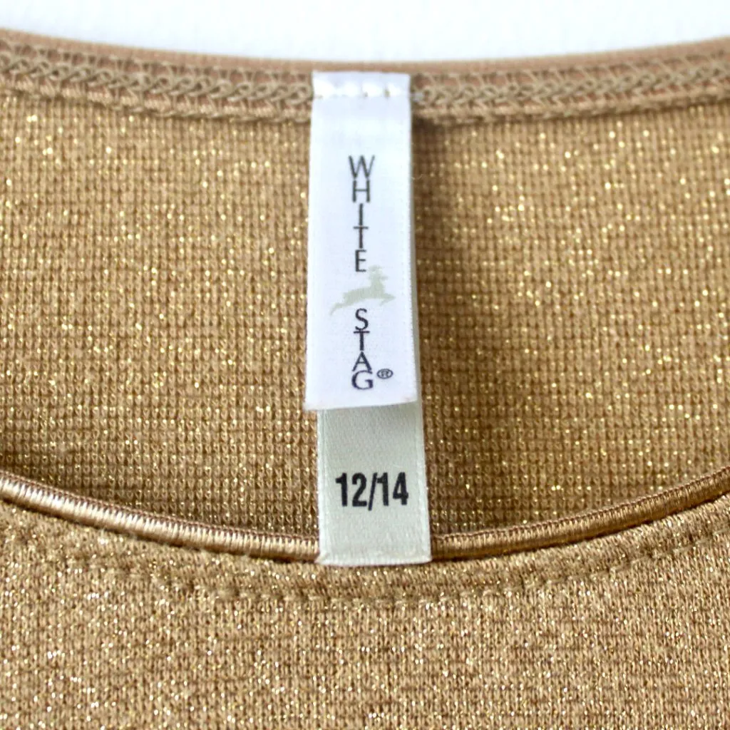 White Stag Sparkly Metallic Gold Short-Sleeve T-Shirt Blouse 12/14 - Image 5
