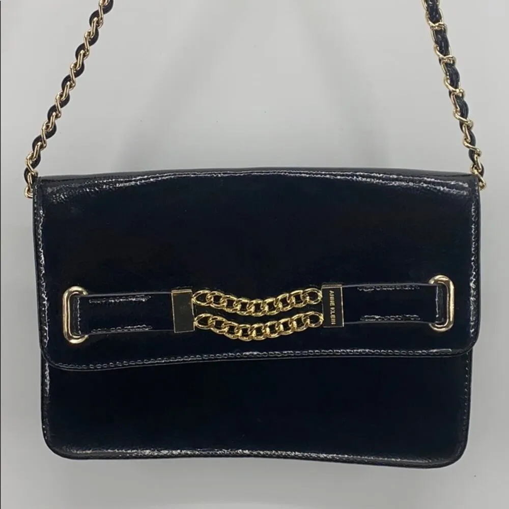 Vintage Anne Klein black patent gold accent strap shoulder bag Y2K - Image 3