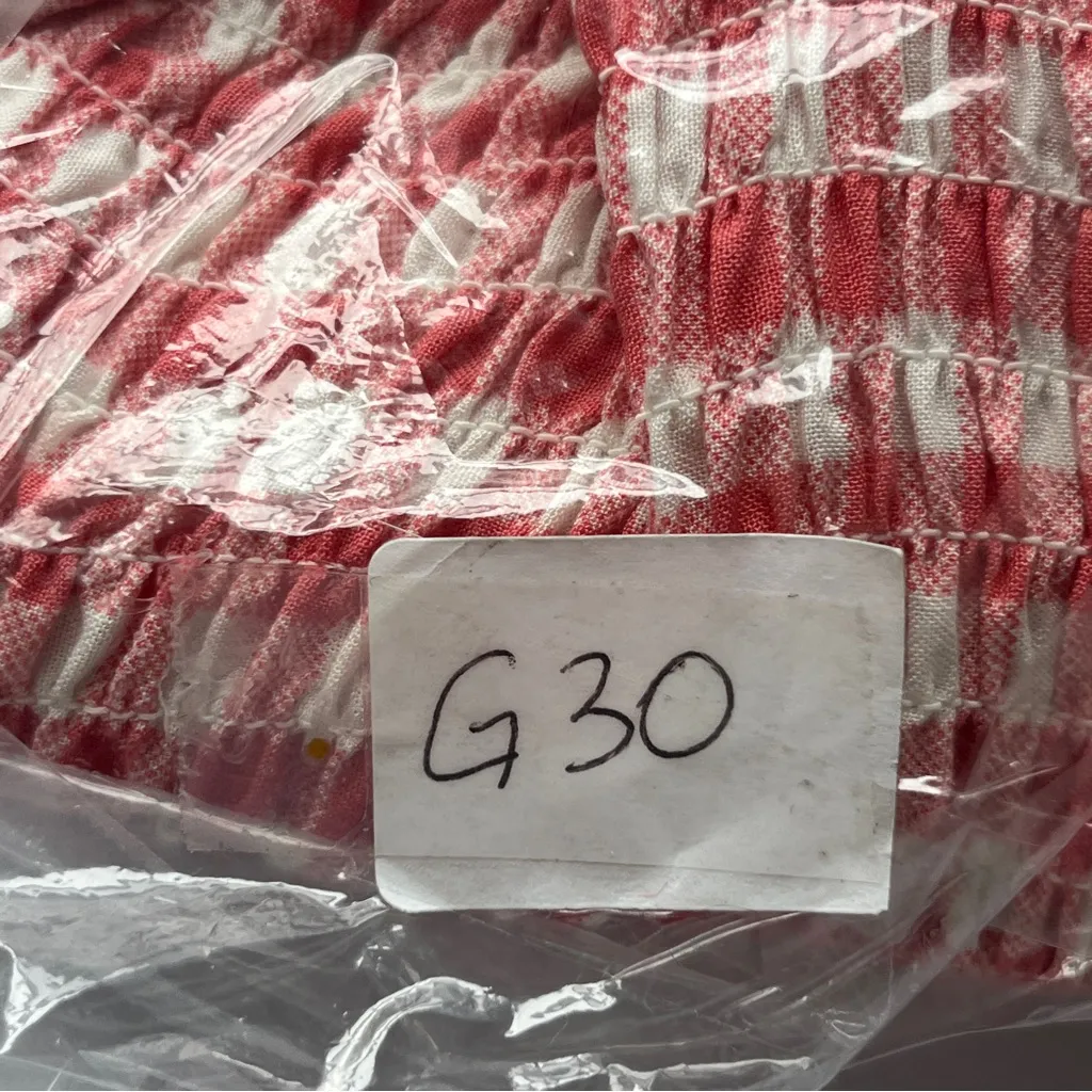 Freshman 1996 Red Gingham Smocked Ruffle Strap Peplum Tank Top Size XL Pink - Image 7