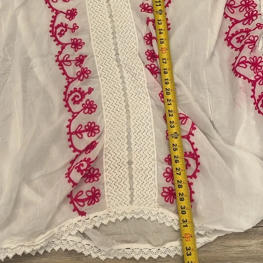 Beach by Exist Cotton Embroidered kaftan hot pink detailing swim Coverup size L - Image 12
