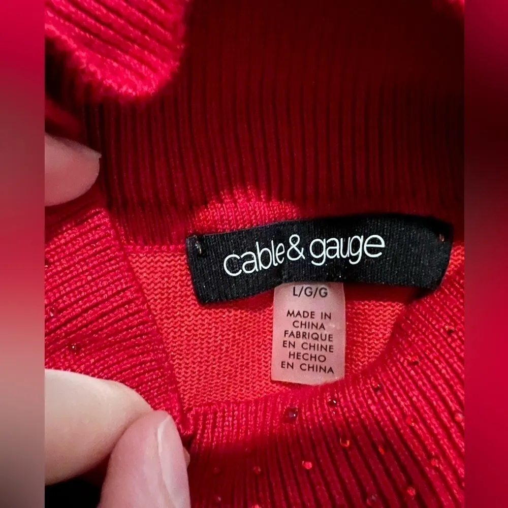 Cable and Gauge Women Red Rhinestone Knit Top - Image 4