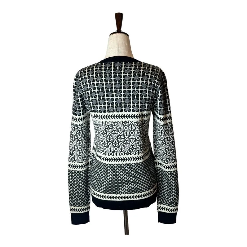 Jason Wu Sweater Womens Small Black Ivory Wool Knit Crew Neck Fair Isle Pullover - Image 4