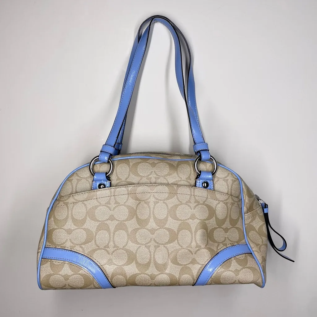 Coach Peyton Satchel Dome Bag Purse Khaki Sky Blue Y2K Signature Print F18918 - Image 3
