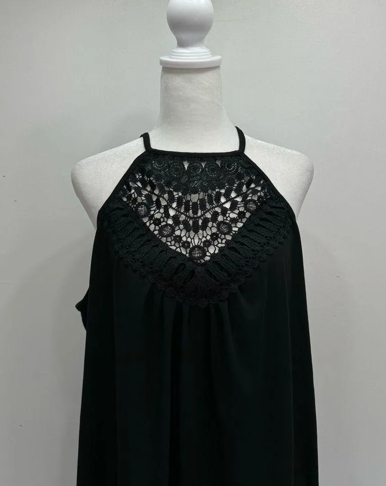 Black Crochet Lace Cutout Yoke Halter Swing Knit Dress by Emery Rose Size 1X - Image 6