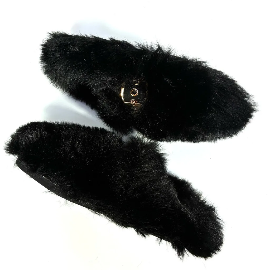 Jeffrey Campbell Rlxathome Faux Fur Slipper Black 6 NEW Vegan Cozy Soft Fluffy - Image 12