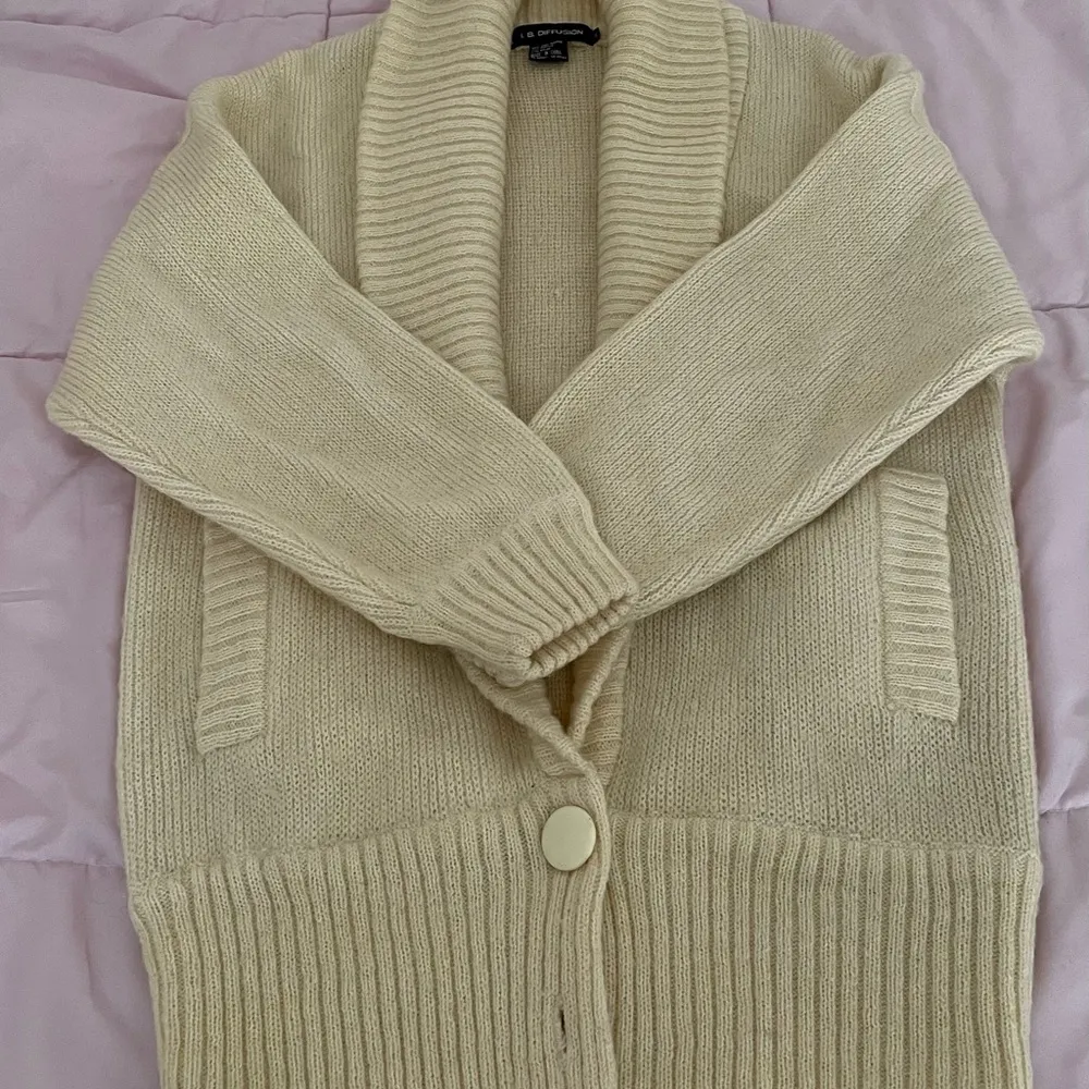I.B. Diffusion cream wool mohair blend oversized chunky shawl collar cardigan S - Image 10