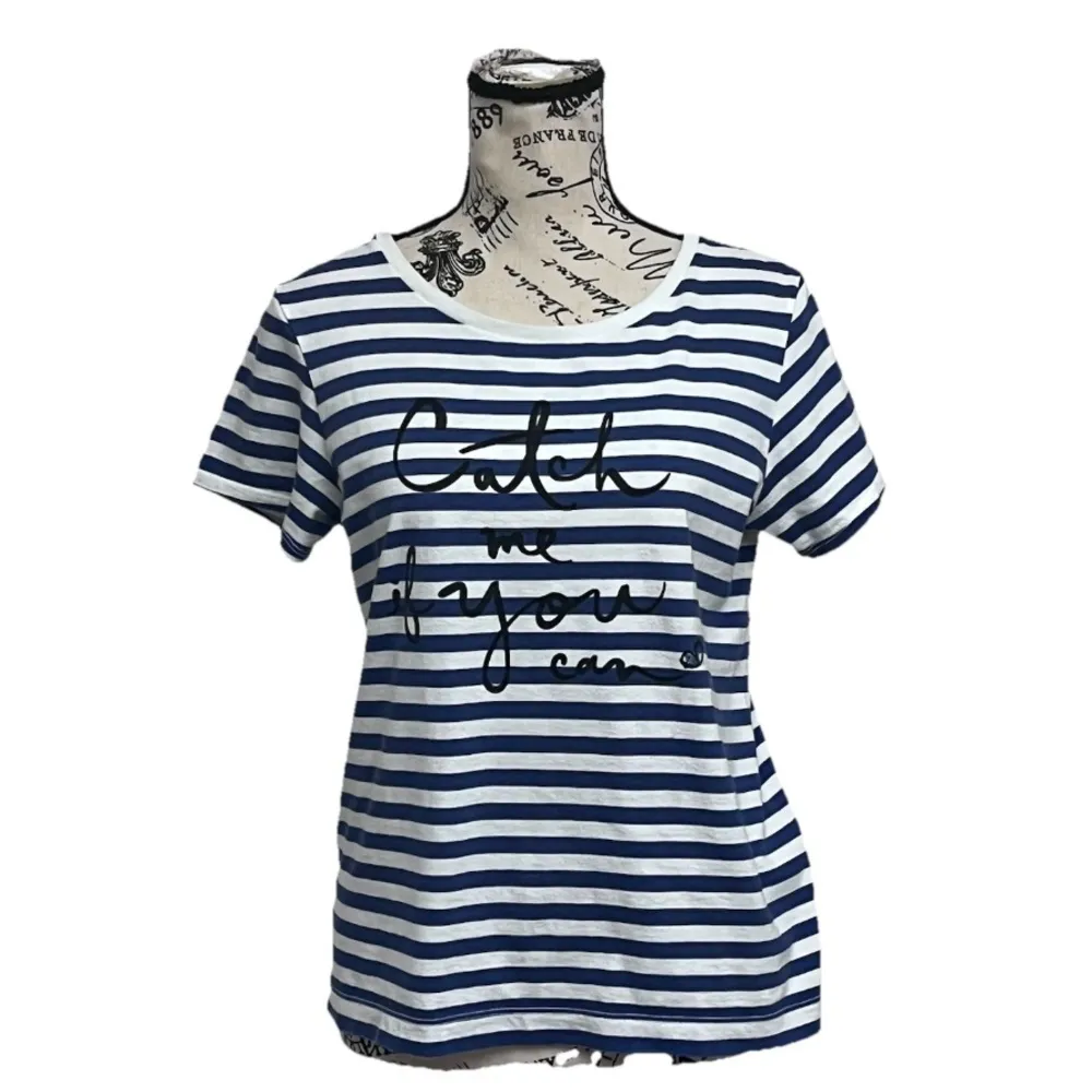 Kate Spade Catch Me If You Can Blue White Striped Tee Shirt Sailor Nautical - Image 2