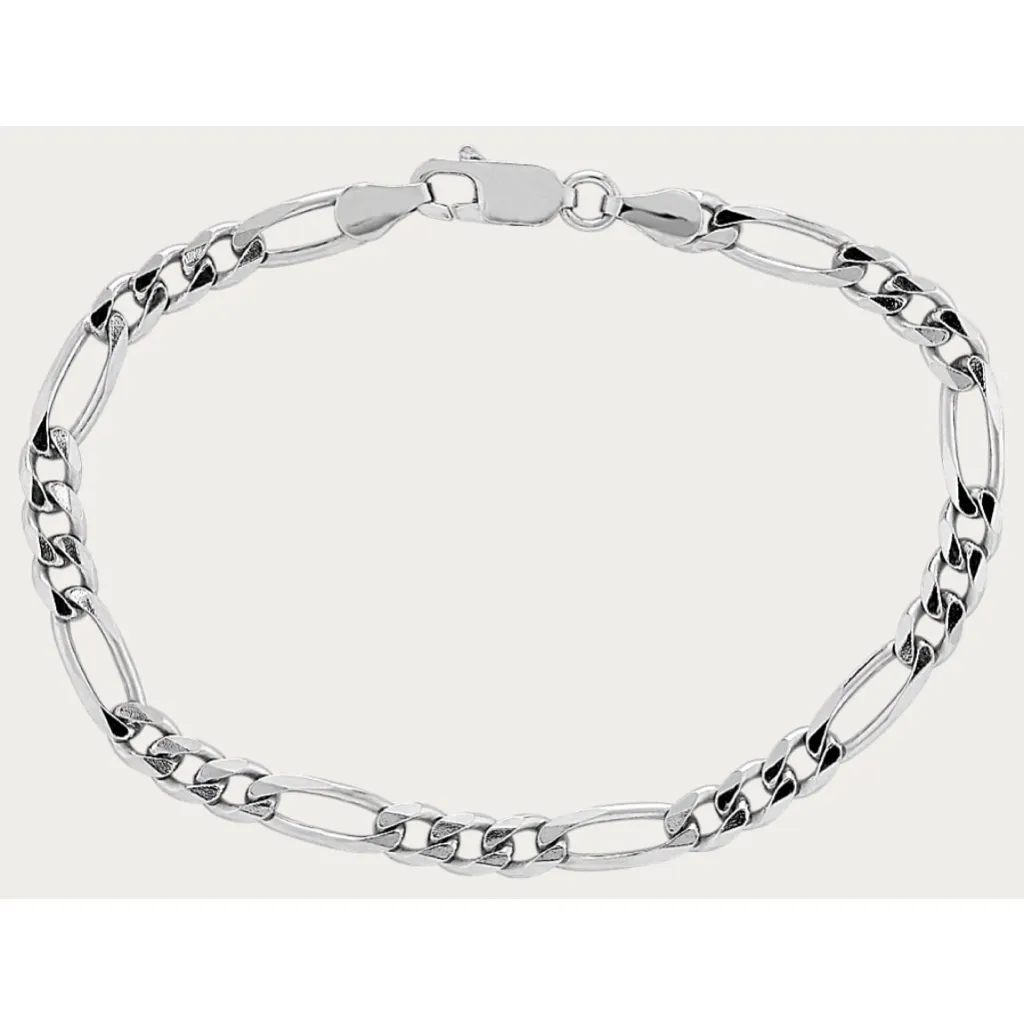 NEW Unisex Rhodium Plated 925‎ Sterling Silver Figaro Chain Bracelet, 8” - Image 12