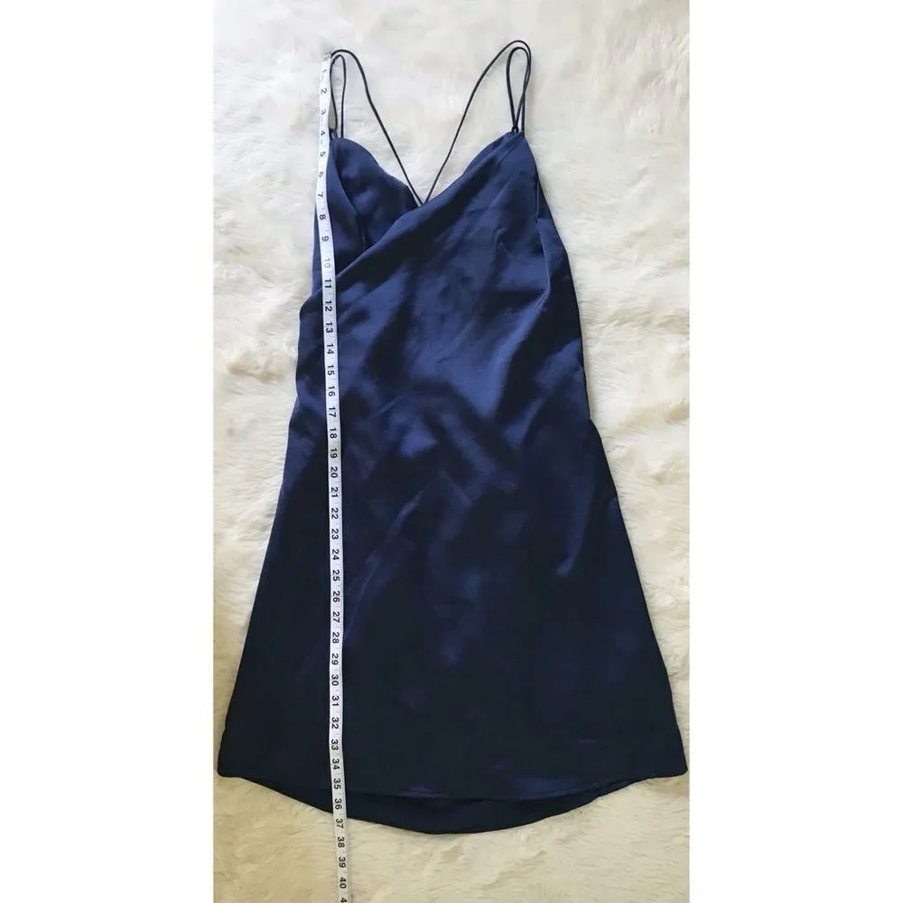 THE JETSET DIARIES Navy Mini Satin Slip Dress Open Back Spaghetti Strap Medium - Image 14